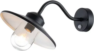 Zdjęcie produktu dla Kinkiet zewnętrzny z czujnikiem Klampenborg czarny 1xE27x60W metal wym:25,5x27,5x42cm IP44 Elstead
