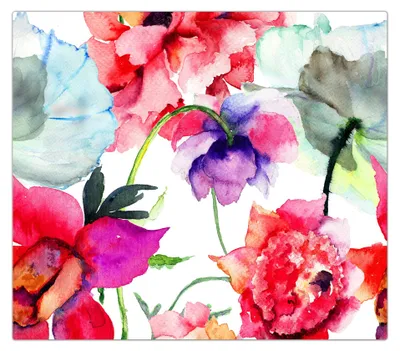 Produktbild von Spritzschutz Herdabdeckplatte Schneidebrett aus Glas Bunte Blumen 1-Teilig (60x52cm)