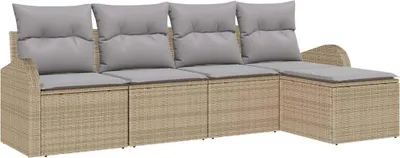 Image de Ensemble de canapé de jardin 5 pcs Beige polyrotin