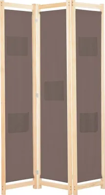 A three-panel room divider made of wood and fabric, standing upright against a white background.