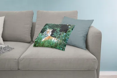 Produktbild von MuchoWow® Zierkissen Sofakissen Wohnzimmer Dekokissen 60x40 cm Tiger - Gras - Grün - Kopfkissen - Polster mit Foto