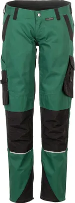 A pair of green and black work pants.