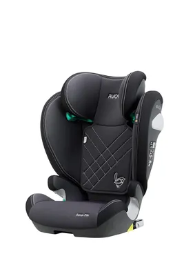 A studio shot of a car seat against a white background.