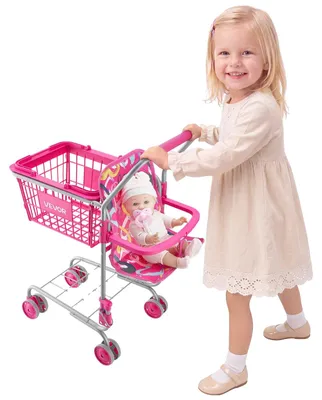 Obrázek produktu pro Nákupní vozík VEVOR pro děti, nákupní vozík do supermarketu jako hračka s výsuvným sedátkem pro panenky, ocelový rám a kolečka. Skládací příslušenství pro obchůdek s hračkami, hry pro děti od 3 let
