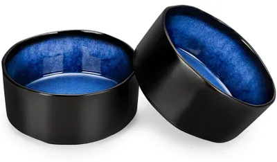 Imagen del producto de Juego de 2 grandes tazones de sopa de porcelana en azul