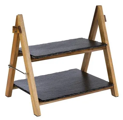 Produktbild von APS 958 Serviergestell, 2-stufig, Naturschiefer/Akazienholz, 36,5 x 26,5 cm, Höhe 34 cm