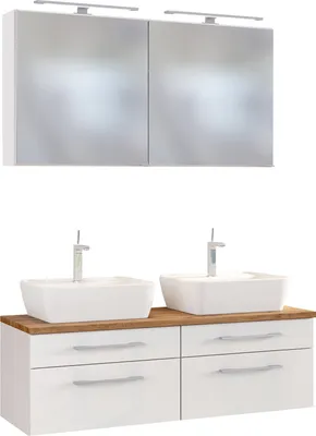 Produktbild von Held Möbel Waschtisch-Set Davos 120 cm mit Spiegelschrank weiß/matt weiß