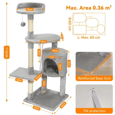 Image de Arbre à chat – Conçu pour les chats d'intérieur – Bois – Multi-étages, 5 niveaux et plus – Griffoirs, cachette et plateformes de repos – Couleur PE00113003