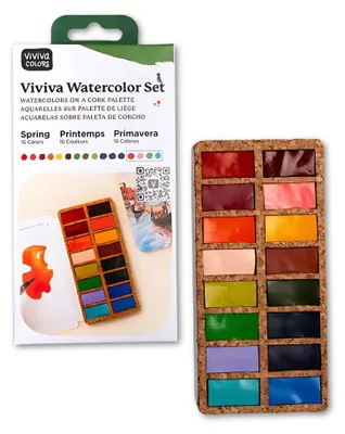 Image de Viviva VV276051, ensemble de peintures aquarelles, 16 couleurs vives et résistantes à la lumière, présentées en godets