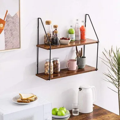 Image de Ensemble de 2 étagères murales de décoration pour cuisine, blanc