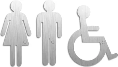 Produktbild von Toilettenschild WC Toilette Damen Herren 3er-Set Frau MannRollstuhl Edelstahl selbstklebend H=120 mm