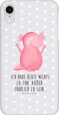 Produktbild von Mr. & Mrs. Panda Iphone XR Handyhülle Axolotl Hurra - Grau Pastell - Geschenk, Schwanzlurch, Premium Kunststoff, Motivation, Spaß, Handy Case