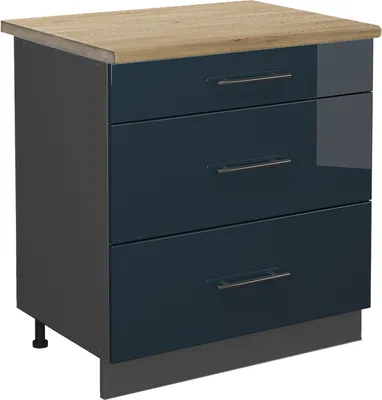 Obrázek produktu pro Spodní skříňka kuchyňské linky Vicco Fame-Line Tmavě modrá s vysokým leskem 80 cm se 3 zásuvkami, PD Dub, Model 48892