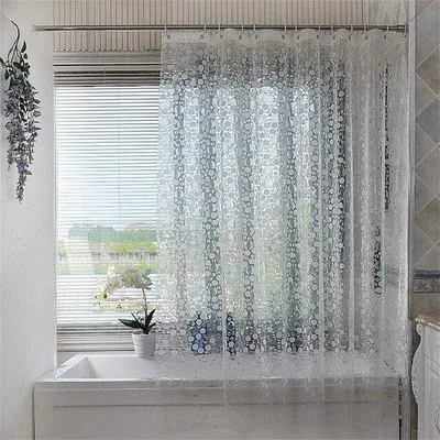 Obrázek produktu pro Sprchový závěs z průhledného 3D EVA materiálu, rozměry 180 x 180 cm, voděodolný a odolný proti plísním, vhodný do sprchy nebo vanu – s průhlednou kulatou rukojetí