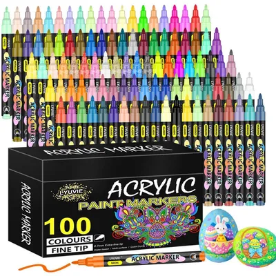 Obrázok produktu pre Akrylové fixky, vodeodolné, 100 farieb, extra jemná špička 0,7 mm, vhodné na kameň, sklo, drevo, kov, keramiku