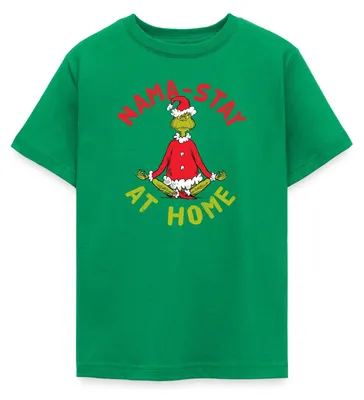 Produktbild von Spreadshirt Der Grinch Meditation Nama-Stay At Home Teenager T-Shirt, 152/164 (12-14 Jahre), Kelly Green