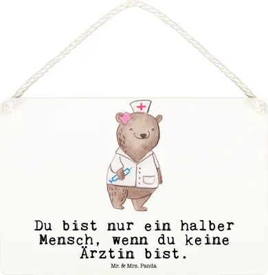 Produktbild von Mr. & Mrs. Panda Schild Ärztin Herz DIN A6 - Weiß - Geschenk, Arztpraxis, kleine aufmerksamkeit, holzbild, hängeschild, Witzig, wandtafel, Doktortitel, Türschild, Spruch
