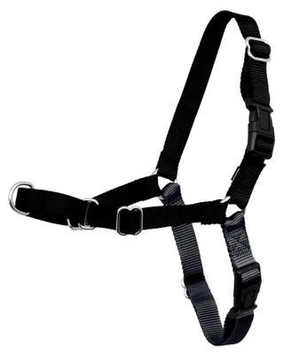 Produktbild von Easy Walk Hundegeschirr, kein Ziehen, ideal für Leinen- und Geschirrtraining, verhindert, dass Haustiere beim Spazierengehen ziehen und ersticken – Größe M/L, Anthrazit/Schwarz