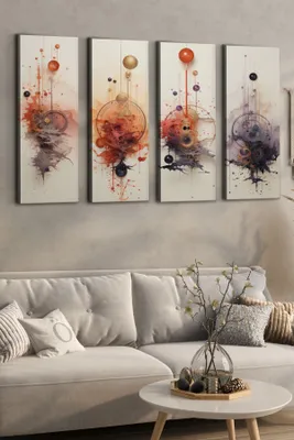 Produktbild von Wallity, Ersycnvs4Asm1, Dekoratives Leinwandgemälde (4 Stück), Mehrfarbig, 100 % LEINWAND, 30 x 90 cm