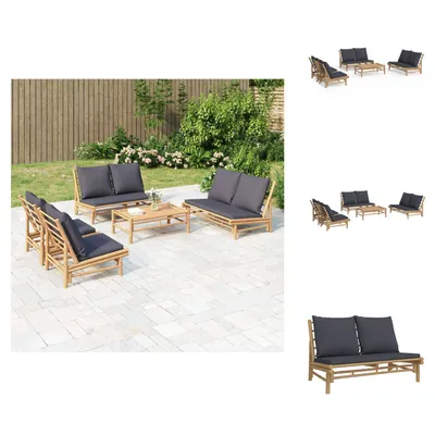 Produktbild von vidaXL 5-tlg. Garten-Lounge-Set mit Dunkelgrauen Kissen Bambus -  Gartenmöbel-Sets