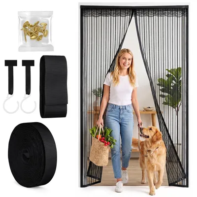 Imagen del producto de Mosquitera para puerta, magnética, de 100 x 220 cm, con rayas negras, para puertas de balcón
