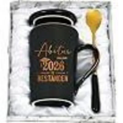 Immagine prodotto di Tazza da caffè "Abitur 2026" – Regalo, 400 ml, nera, in Vetroceramica, con cucchiaino e coperchio