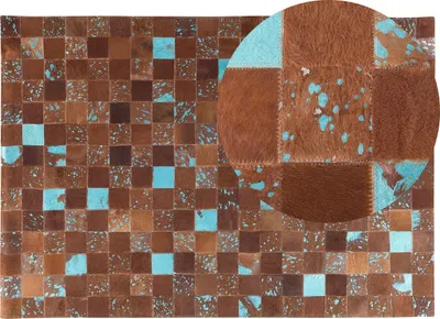 Produktbild von BELIANI Teppich Braun Blau Echtleder 160 x 230 cm Kurzflor Patchwork Handgefertigt Rechteckig