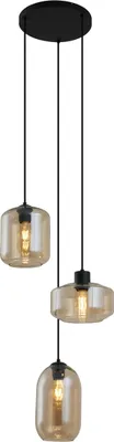 Zdjęcie produktu dla QAZQA – nowoczesna lampa wisząca I lampa wisząca I lampa wisząca czarna z bursztynowym szkłem, 3-punktowa – Sheena I salon I sypialnia – metalowa okrągła – odpowiednia do żarówek LED E27