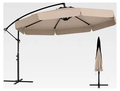 Produktbild von Sonnenschirm 300 cm mit Schutzhülle, Ampelschirm mit Kurbel und Volant, verstellbarer Neigungswinkel, Gartenschirm für Garten, Pool und Terrasse (Beige)