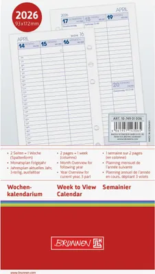 Produktbild von Wochenkalendarium 1 Woche/2 Seiten 9,3x17,2 cm 2026 Packung mit 3 Stück