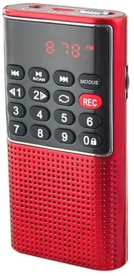 Obrázok produktu pre Mini digitálne rádio – Digitálne rádio – S funkciou nahrávania – Nabíjateľná batéria – Podporuje SD, TF, AUX, MP3 prehrávač – Na behanie, turistiku a cestovanie – Červená