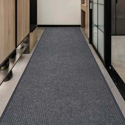 Image de Tapis de couloir, 90 x 500 cm, gris, antidérapant, lavable, empêche la saleté, en polypropylène, dos en PVC