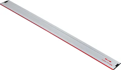 A long, silver guide rail with red accents, shown diagonally against a white background.