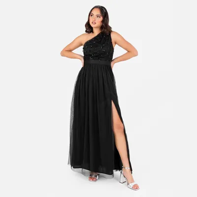 Produktbild von Maya Deluxe Damen Maxikleid, einteilig, mit einem Schulterträger, ärmellos, mit Blumenmuster und Pailletten