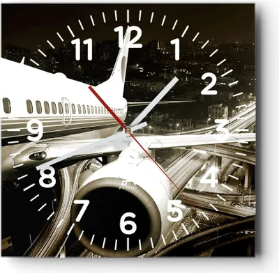 Produktbild von Wanduhr - Quadrat - Glasuhr - Flugzeug Straßen Stadt - 40x40cm - Schleichendes Uhrwerk - Lautlos - zum Aufhängen bereit - Dekoration Modern - Wanddekoration aus Glas - C4AC40x40-0180