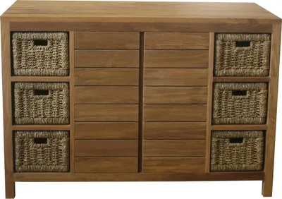 Produktbild von Teako Design Waschtisch Skara Massiv Teakholz mit Rattan 120x55x82 cm
