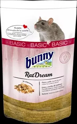 Imagen del producto de Bunny Nature RattenTraum BASIC, 1,5 kg, para ratas, contiene: Vitamina A, Vitamina D3, Vitamina E, Calcio, Cobre, Yodo, Hierro, Manganeso, Sodio, Zinc. Contenido: 14,3%, 5%