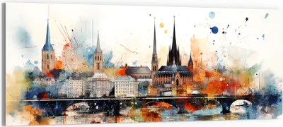 Produktbild von DEQORI Glasbild Echtglas 125x50 cm 'Bunter Stadtzauber' Wandbild Bild modern Deko