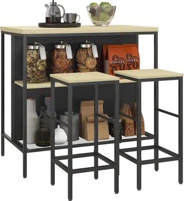 Productafbeelding van Famanu barkrukset met bartafel - 3-delige set voor keuken en eetkamer