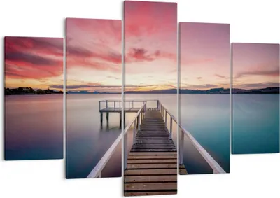 Produktbild von Bild auf Leinwand - Leinwandbild - 5 Teile - Brücke Rosa Himmel - 150x100cm - Wand Bild - Wanddeko - Wandbilder - Leinwanddruck - Bilder - Wanddekoration - Leinwand bilder - Wandbild - EA150x100-4795