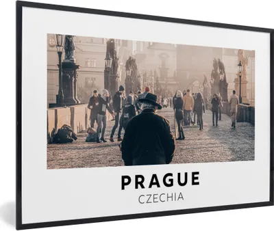 Produktbild von MuchoWow® Gerahmtes Poster Prag - Tschechische Republik - Brücke - Architektur 30x20 cm - Poster mit Schwarzem Bilderrahmen Wandposter Rahmen Foto Bilder - Kunstdruck - Bild-Poster