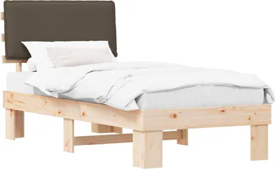 Image de Cadre de lit avec tête de lit rembourrée Taupe 75 x 190 cm