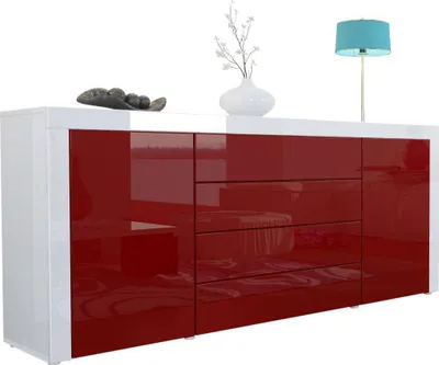 Produktbild von Vladon Sideboard Kommode La Paz, Germany, Korpus in Weiß Hochglanz / Front in Bordeaux Hochglanz mit Rahmen in Weiß Hochglanz