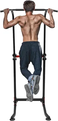 Imagen del producto de Torre de ejercicios y barra de dominadas independiente, con altura ajustable de 165 a 210 cm, entrenador de espalda con capacidad de hasta 150 kg, equipo de fitness para uso doméstico y gimnasios