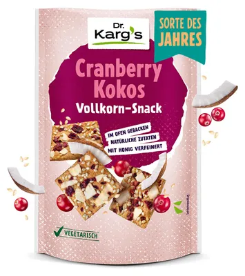 Produktbild von Dr. Kargs Cranberry Kokos Vollkorn Snack süß nussig knusprig 110g