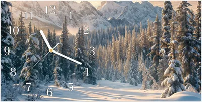 Produktbild von Wanduhr aus Glas mit Motiv Winterlandschaft- 60 x 30 cm - inkl. Aufhängesystem