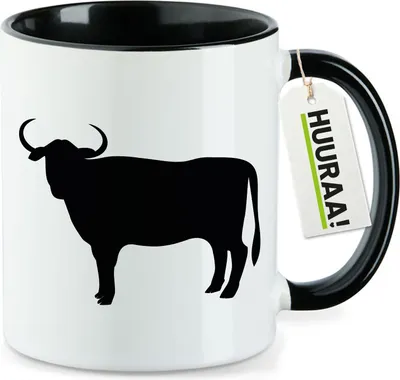 Produktbild von Huuraa Kaffeetasse Stier Bulle Silhouette 330ml Schwarz Keramik Kaffeebecher Geschenkidee