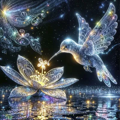 Produktbild von Diamond Painting Bilder, 5D Diamant Painting Malerei - Kolibri & Blume