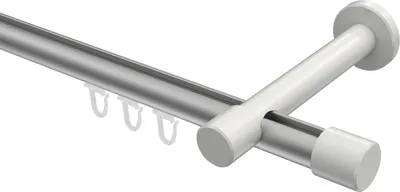 Produktbild von Interdeco Innenlaufstange / Gardinenstange mit Innenlauf Silbergrau / Weiß, Typ Prestige Santo (Kappe), 20 mm Ø 1-läufig, 400 cm