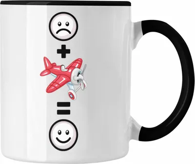 Produktbild von Trendation - Kunstflugzeug Tasse Geschenk für Kunstflieger Geburtstag Lustige Geschenkidee :( + Kunstflieger = :) (Schwarz)